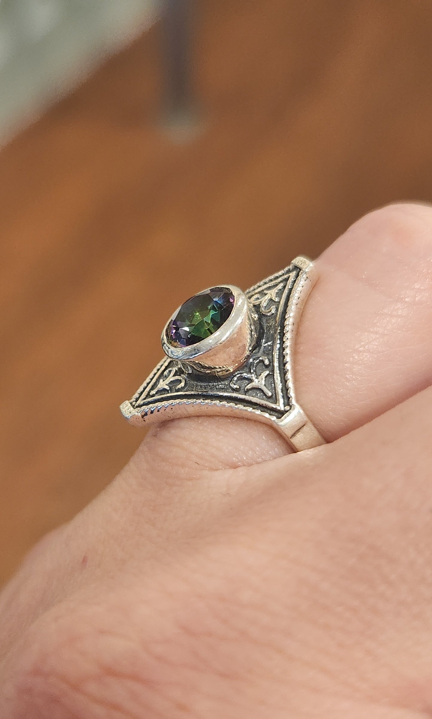 Sterling silver mystic topaz saddle ring