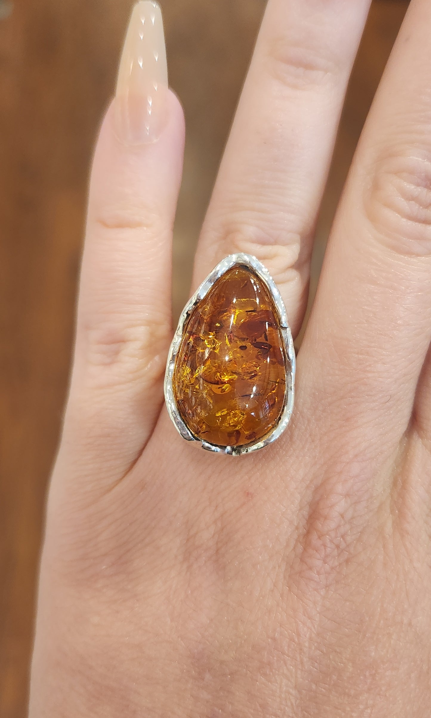 Sterling silver amber statement ring