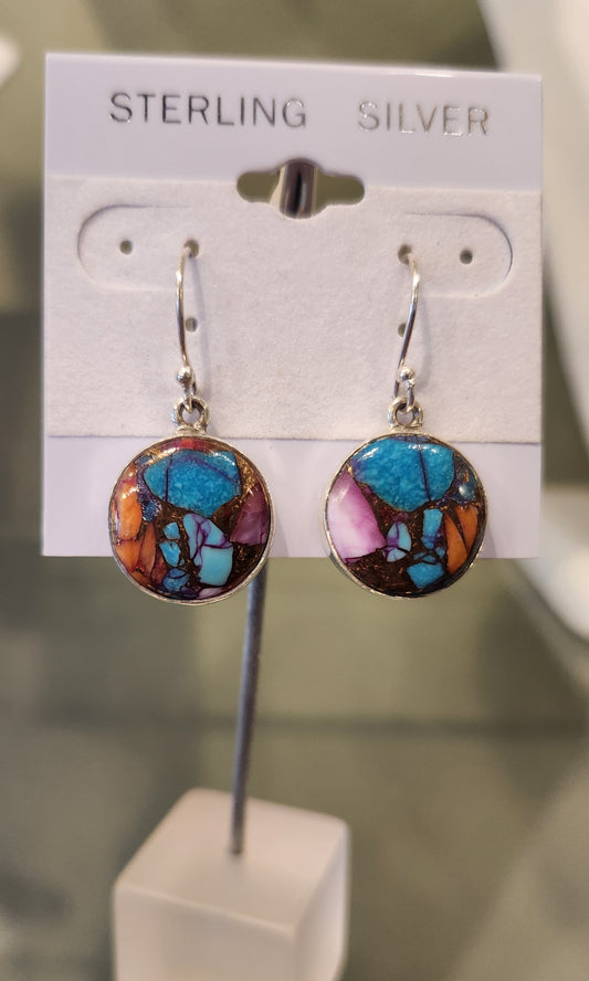 Sterling silver round oyster turquoise earrings