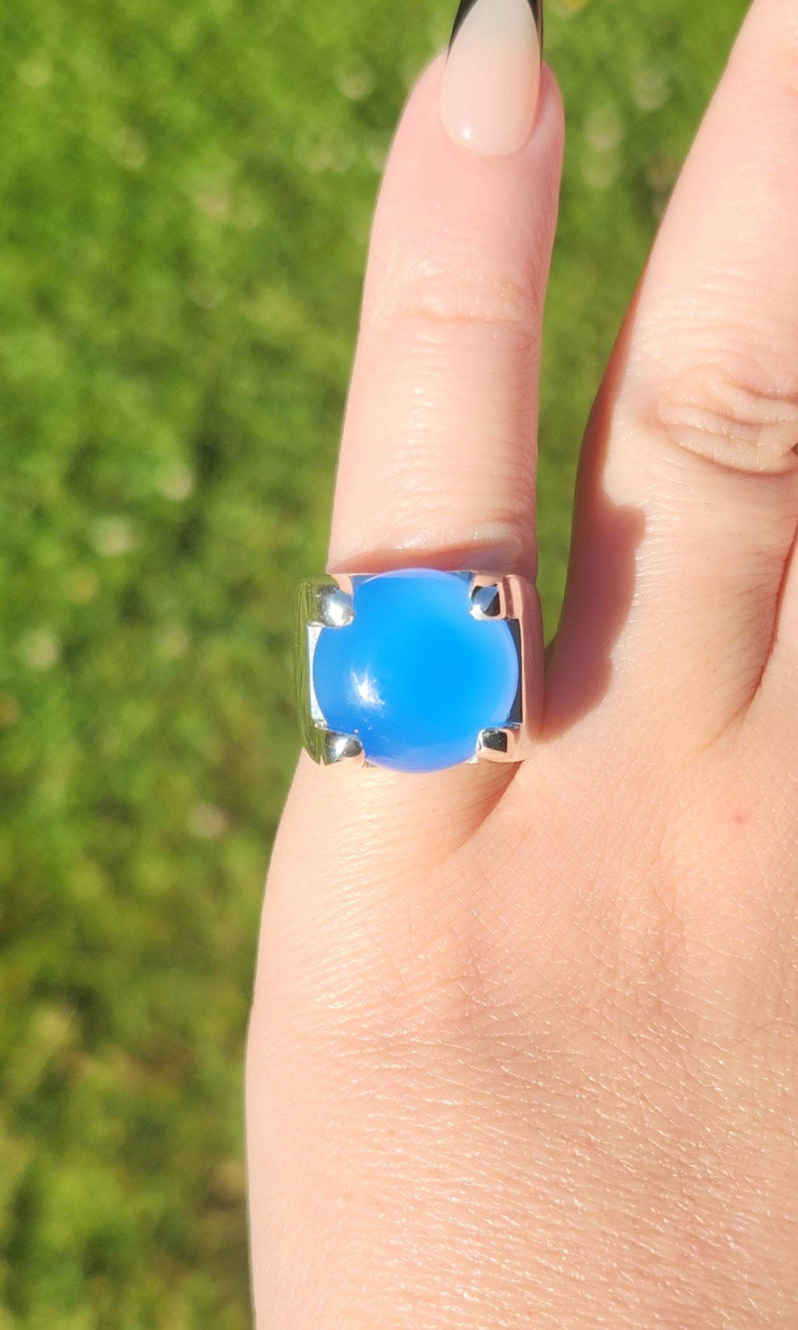 Sterling silver blue chalcedony statement ring