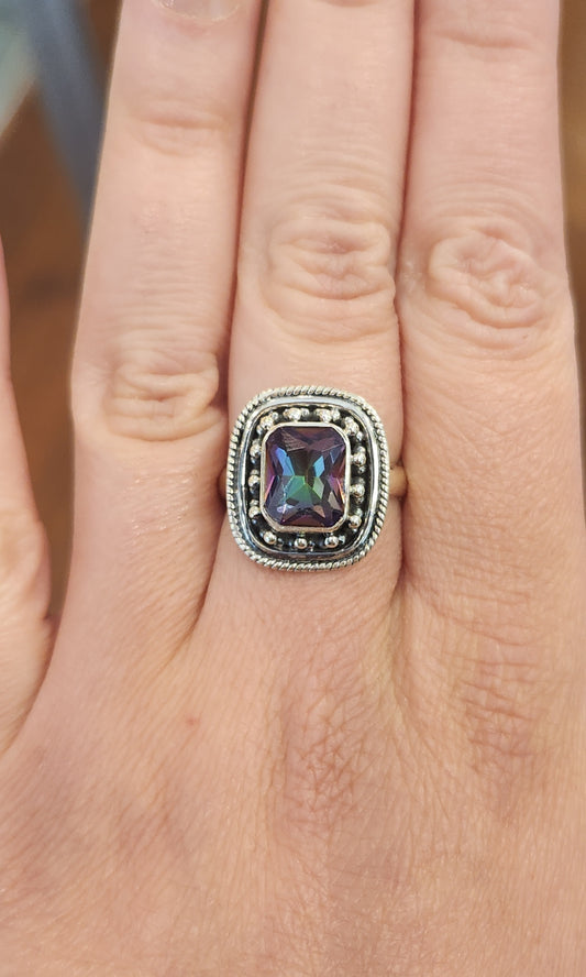 Sterling silver mystic topaz fashion ring