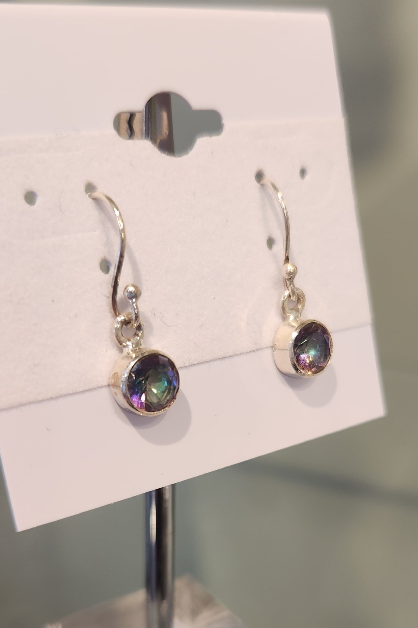 Sterling silver round mystic topaz dangle earrings