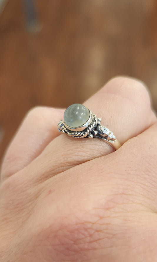 Sterling silver round African moonstone ring