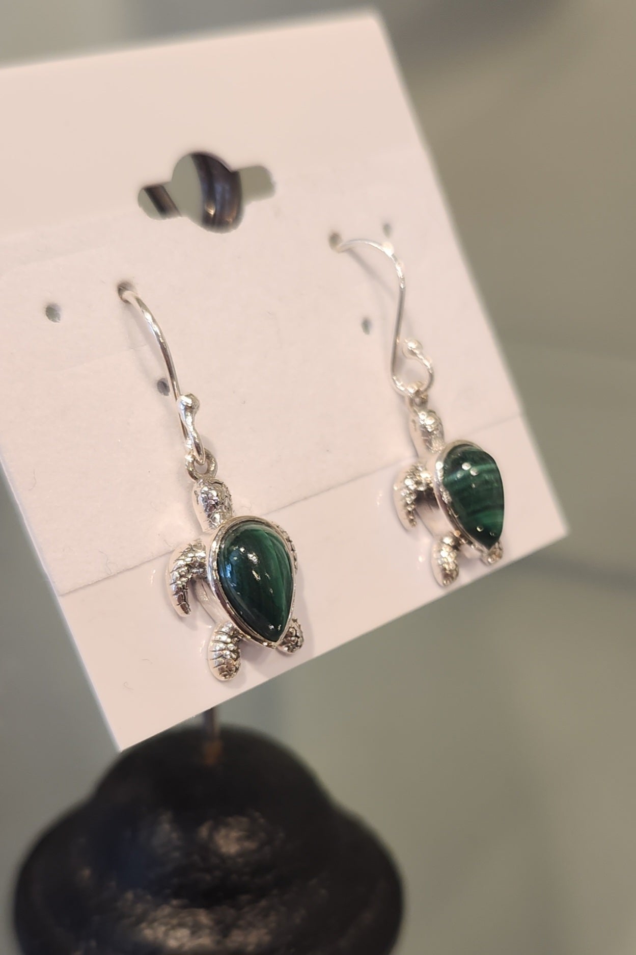 Sterling silver malachite turtle earrings