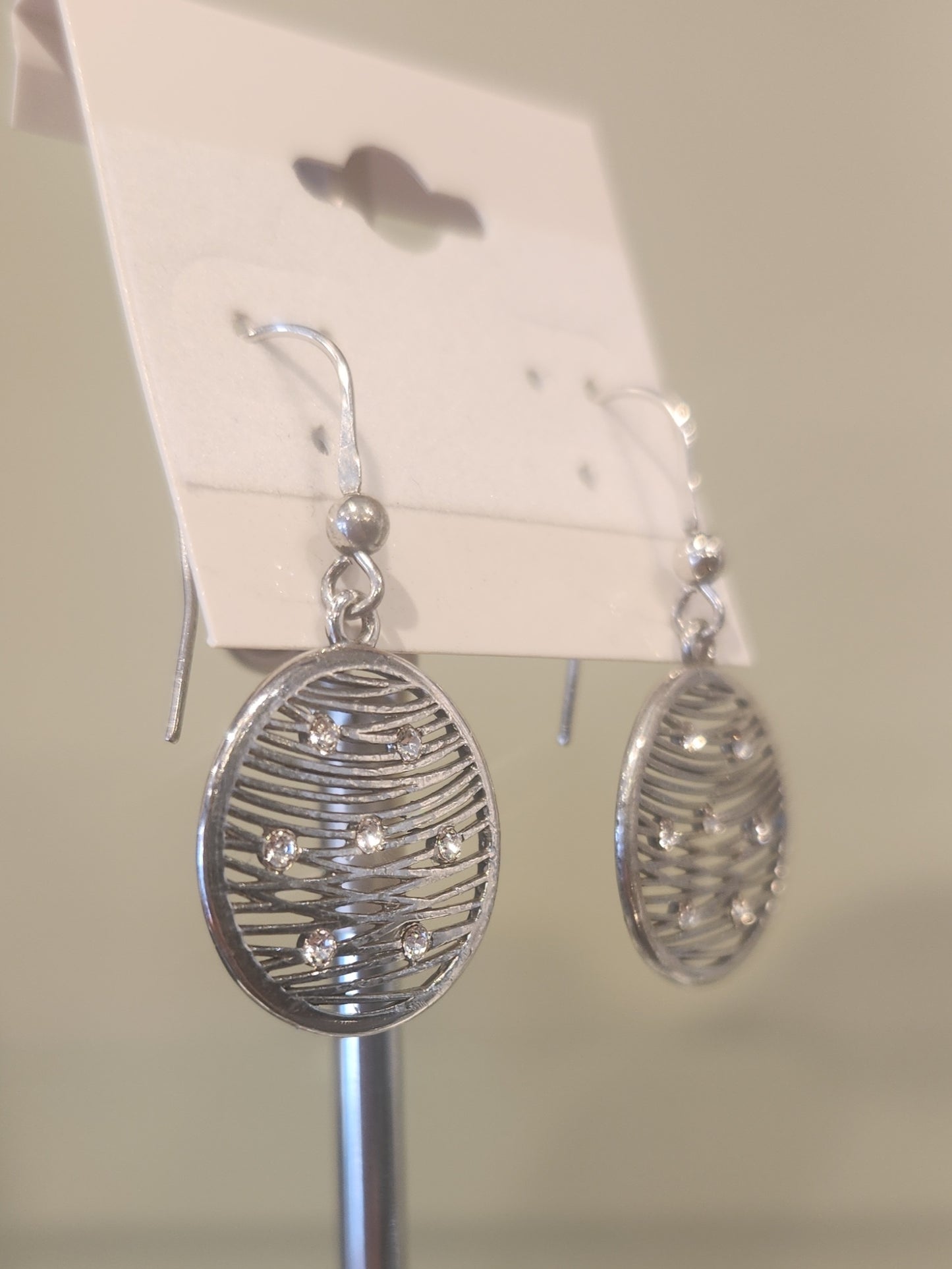 Sterling silver round cubic zirconia dangle earrings