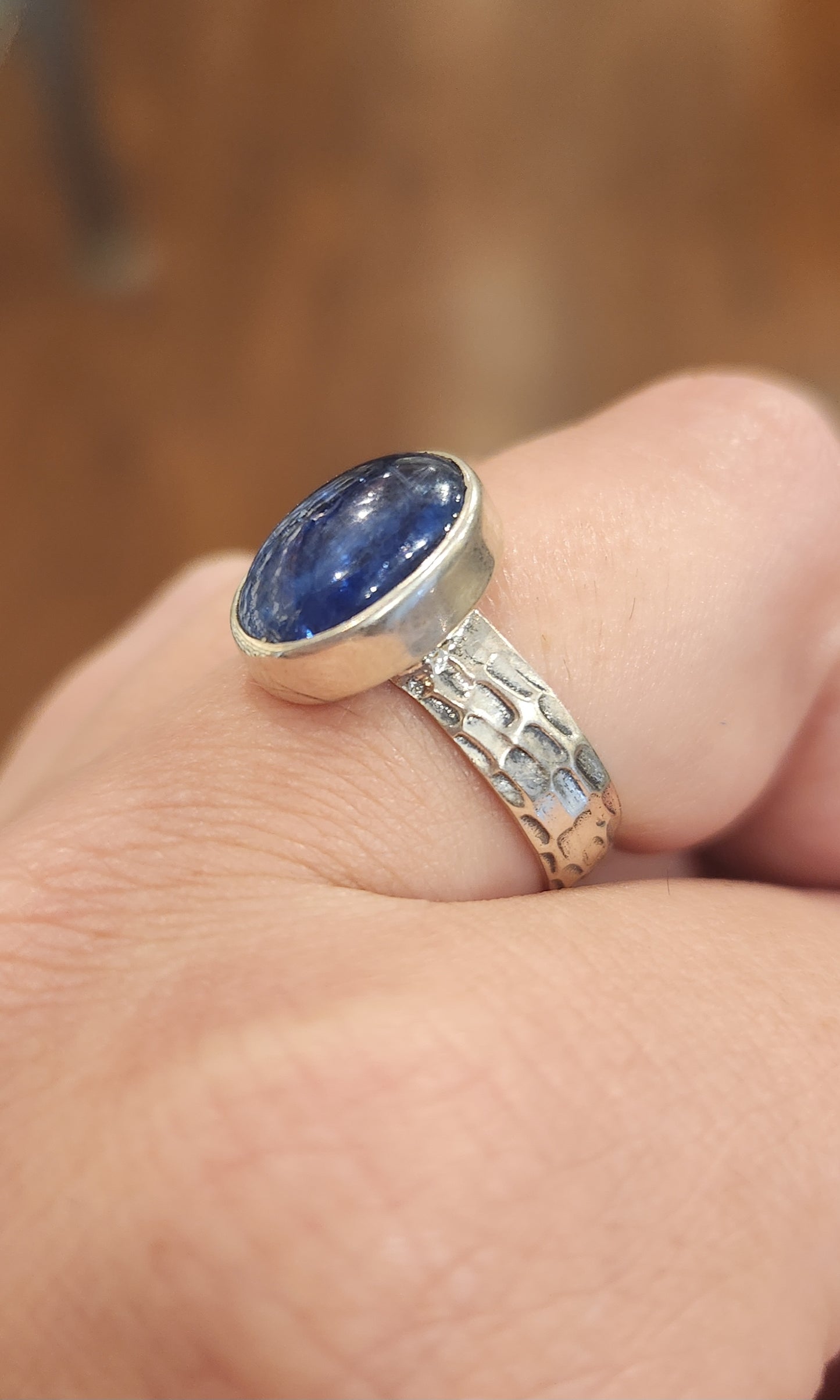 Sterling silver blue kyanite textured ring