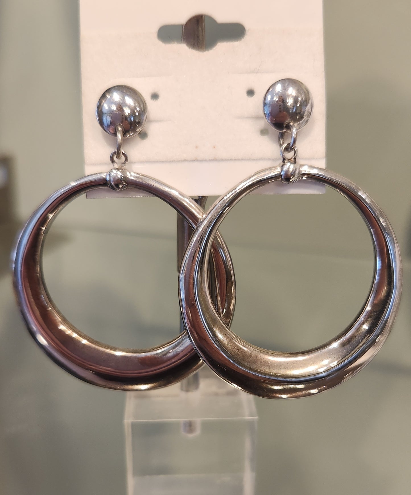 Sterling silver tapered hoop dangle earrings