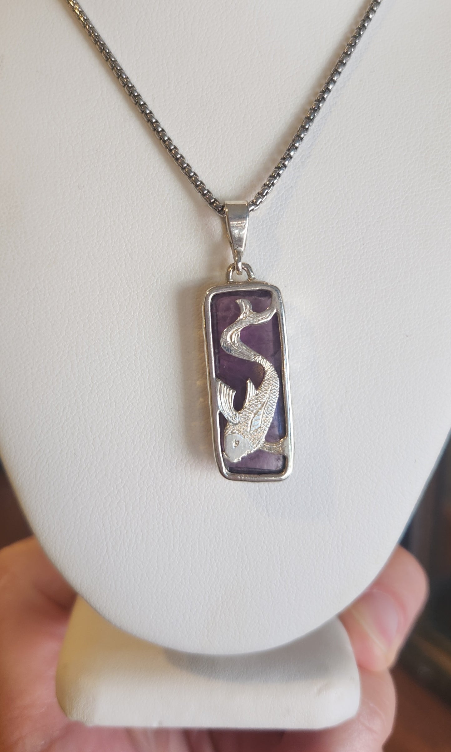 Sterling silver amethyst koi fish pendant