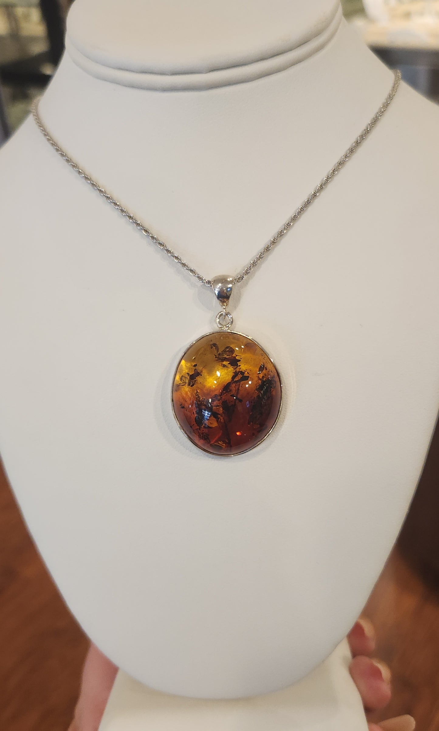 Sterling silver large two-toned Baltic amber pendant