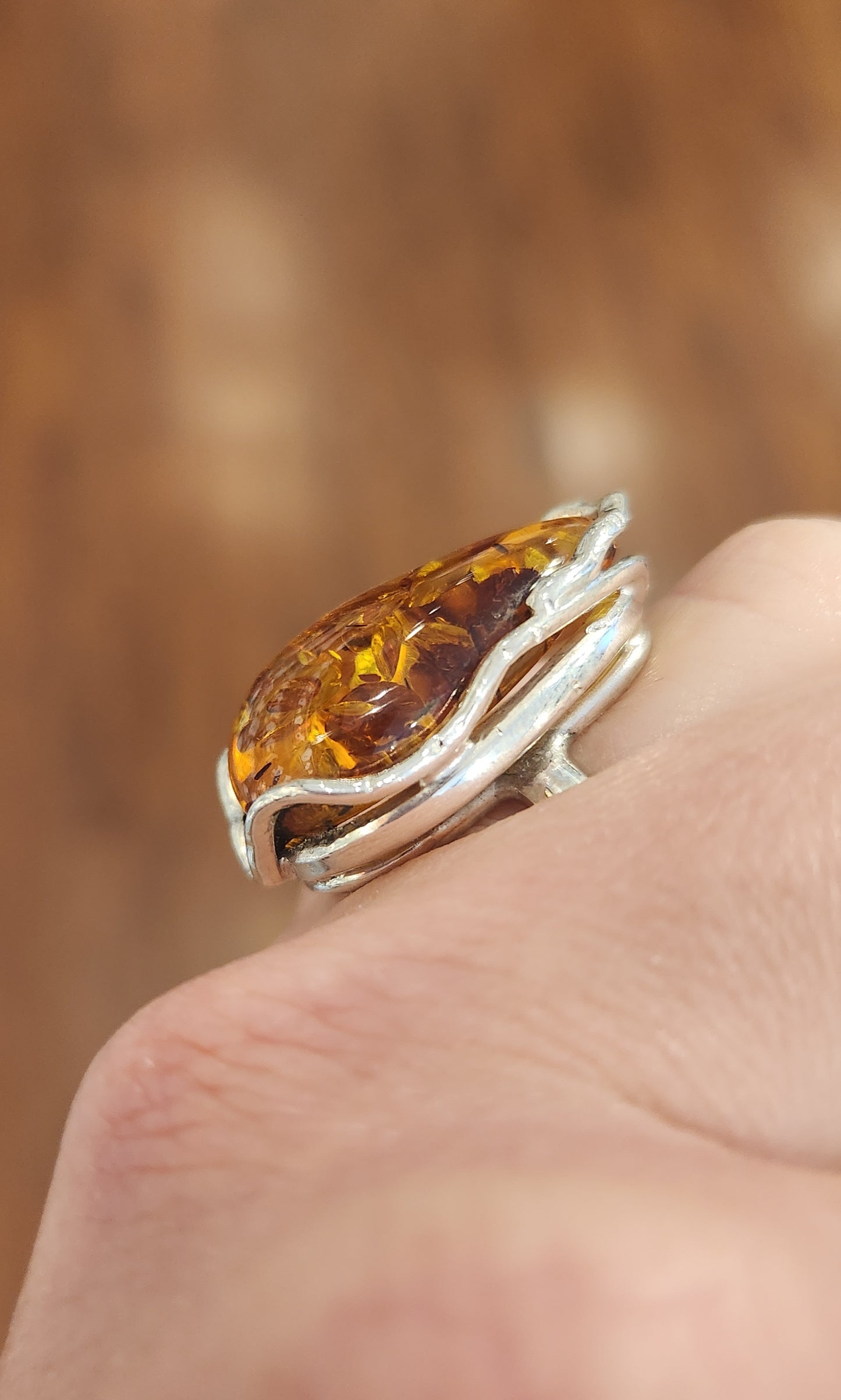 Sterling silver amber statement ring