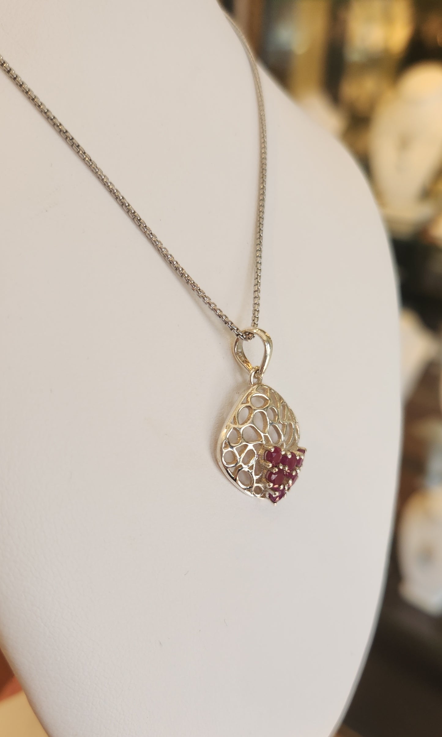 Sterling silver multi-stone ruby pendant