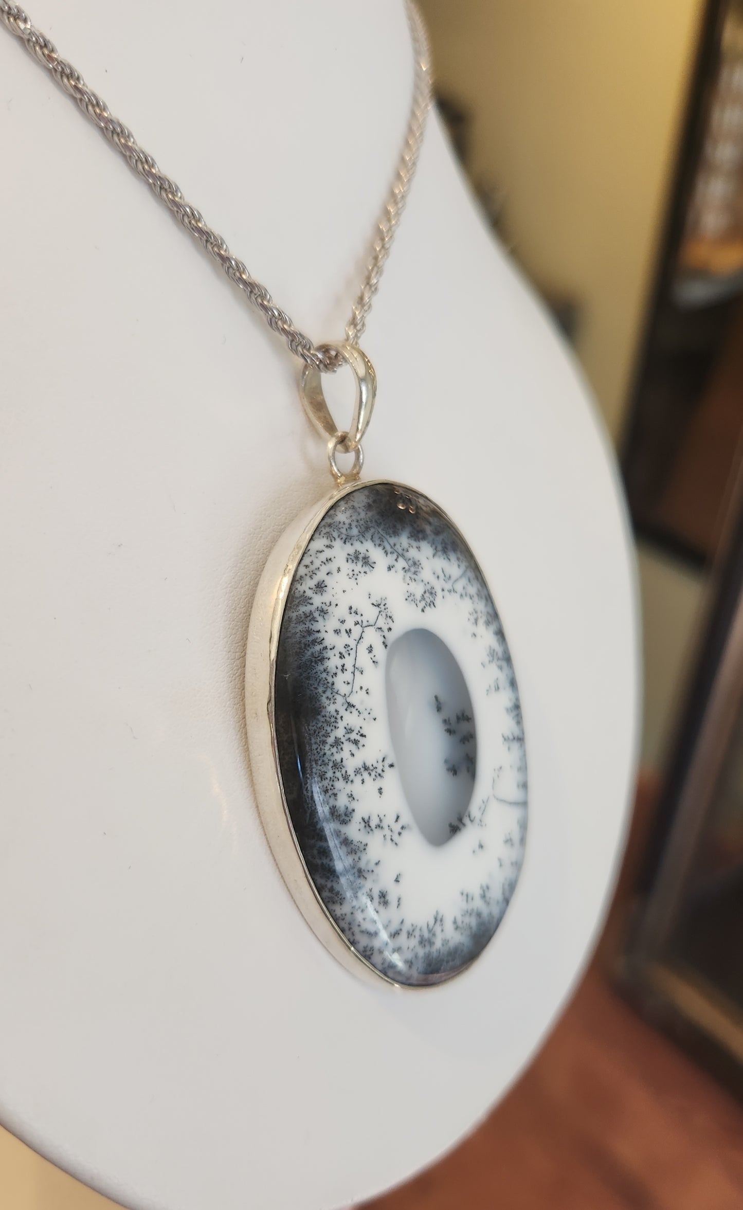 Sterling silver giant dendritic opal pendant