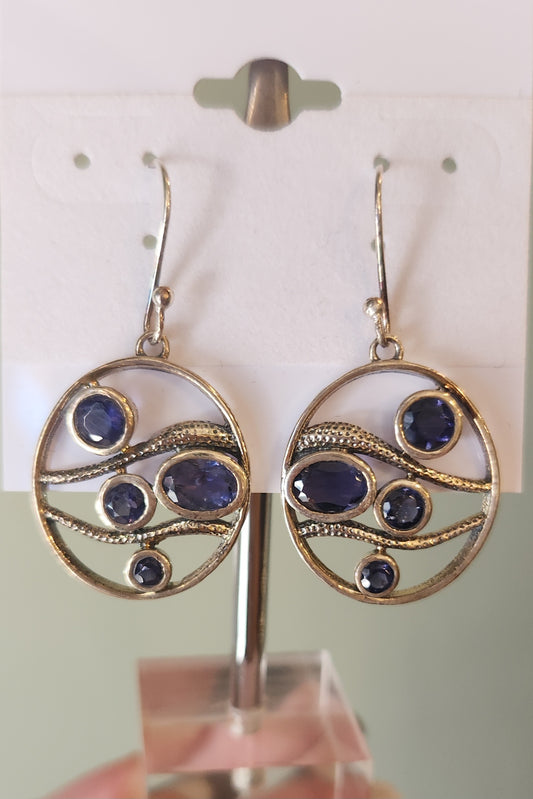 Sterling silver multi-stone iolite dangle earrings