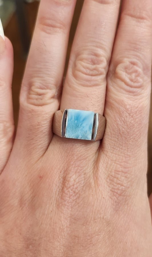 Sterling silver ring with square larimar stone