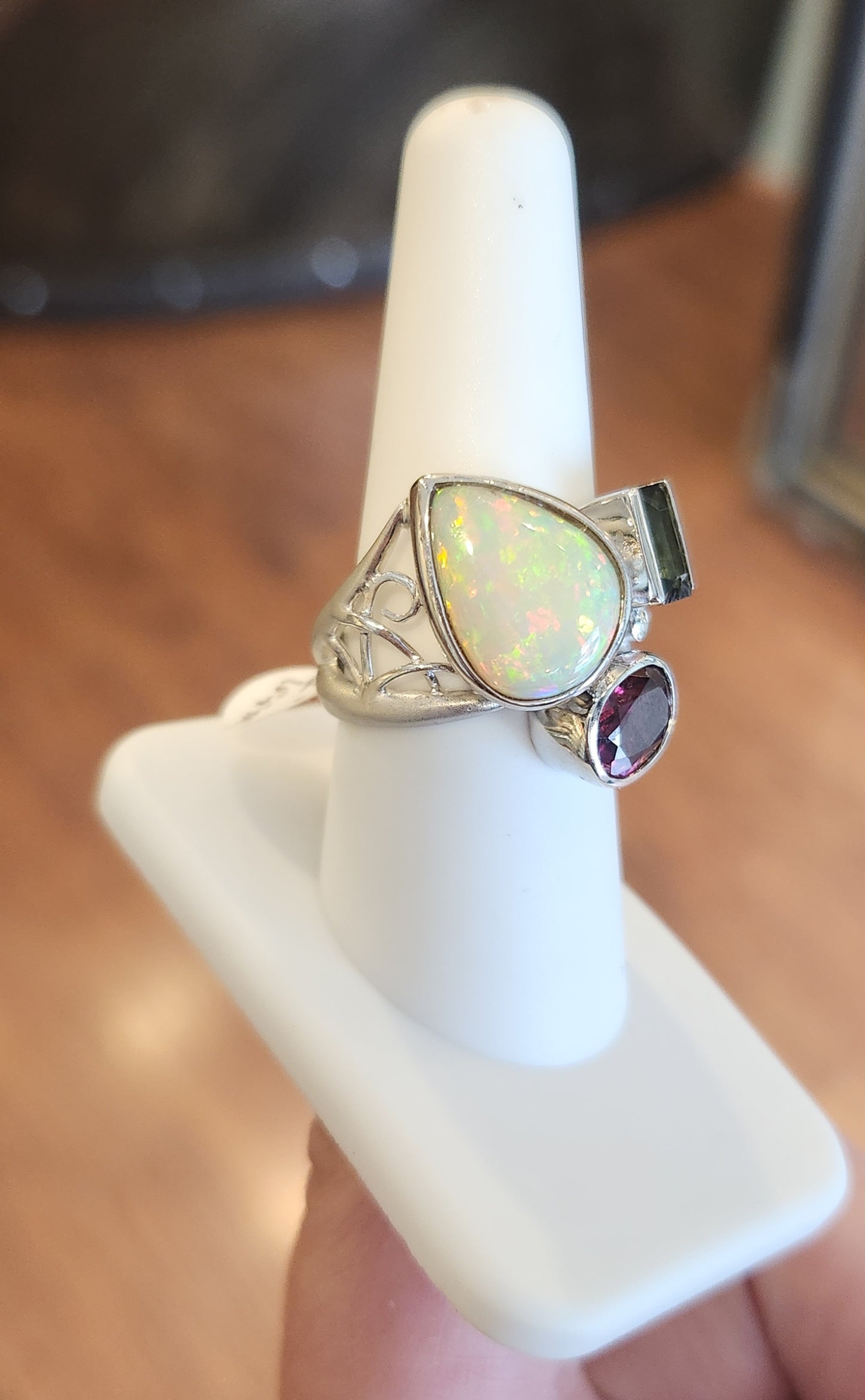 Sterling silver opal tourmaline statement ring