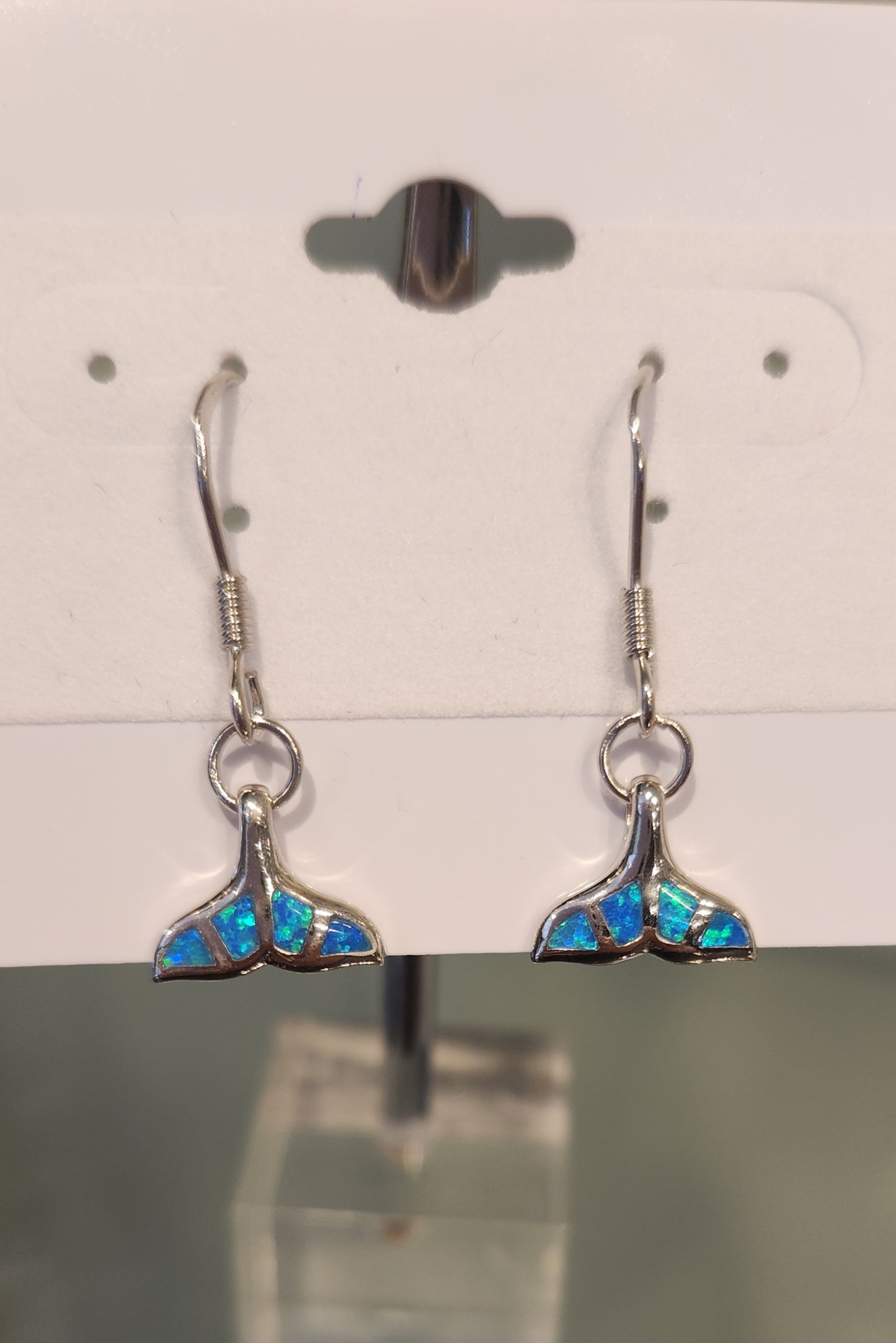 Sterling silver kyocera opal whale tail earrings