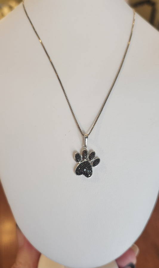 Sterling silver black diamond pawprint pendant