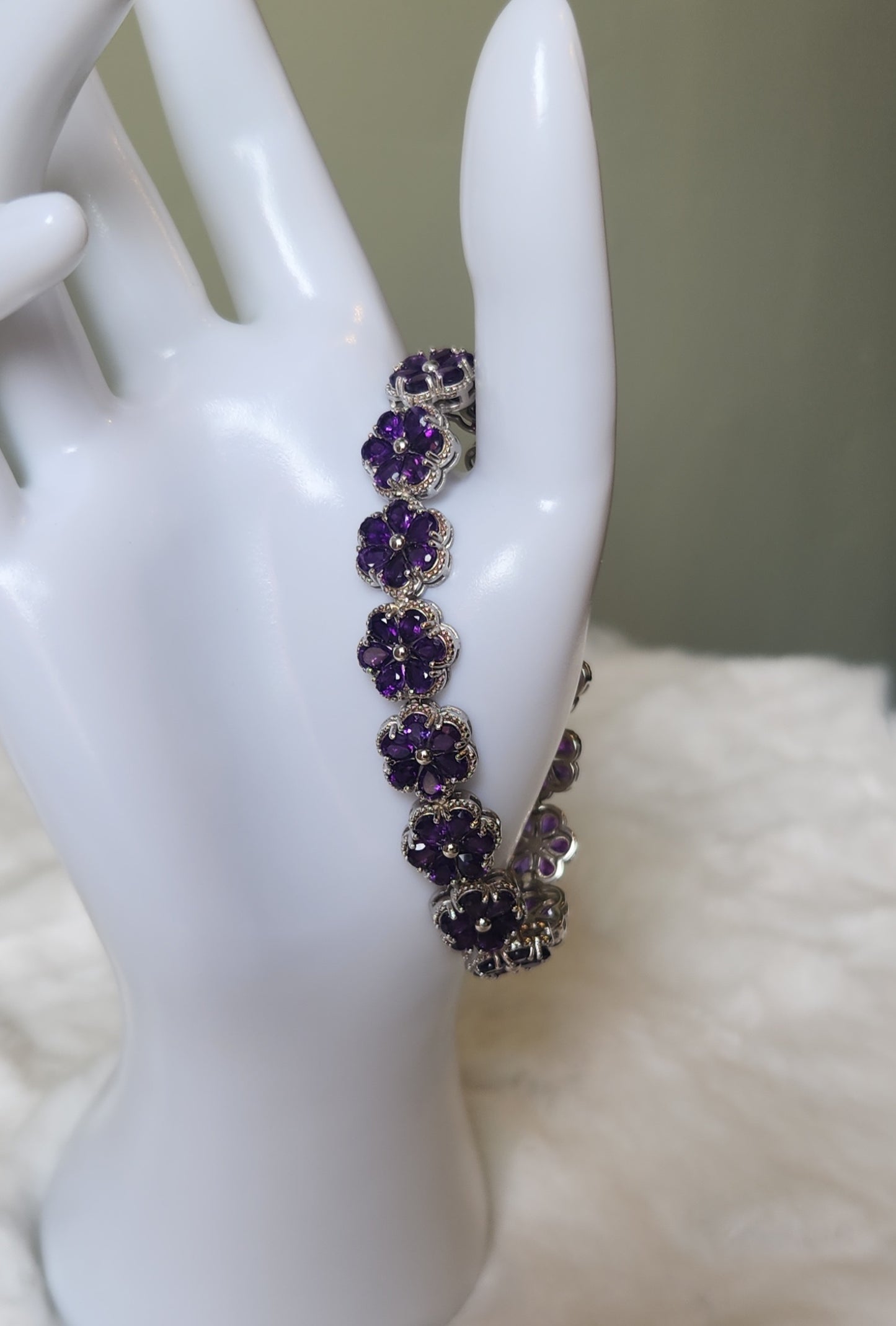 Sterling silver amethyst flower bracelet