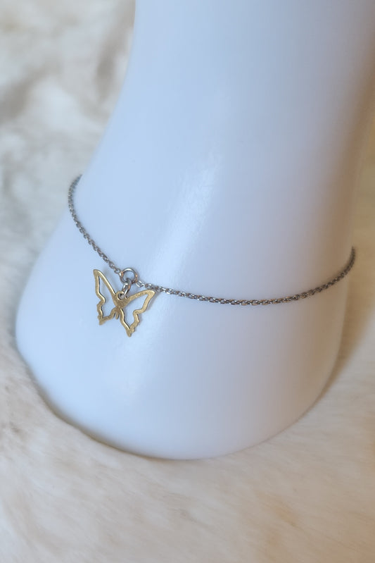 Sterling silver bracelet with gold butterfly