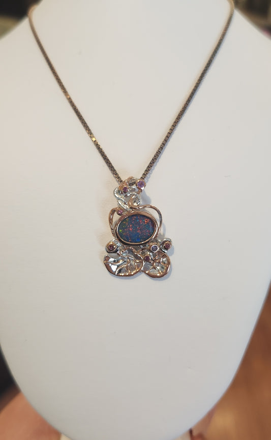 Sterling silver australian opal pendant with tourmaline