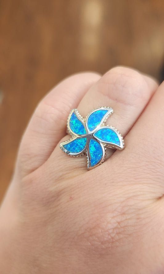 Sterling silver kyocera opal starfish ring