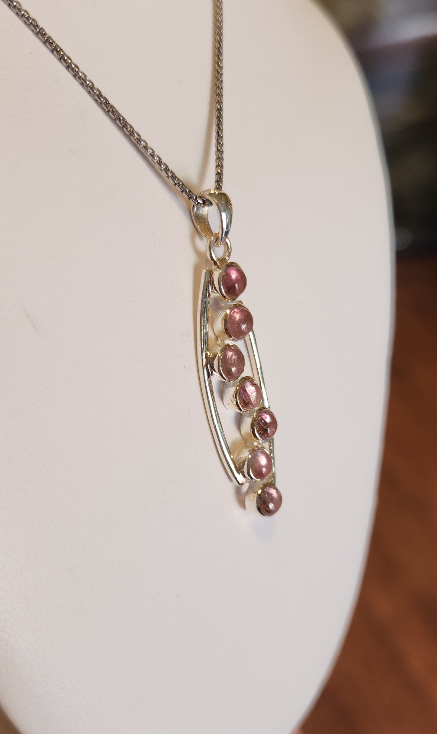 Sterling silver pink tourmaline multi-stone pendant