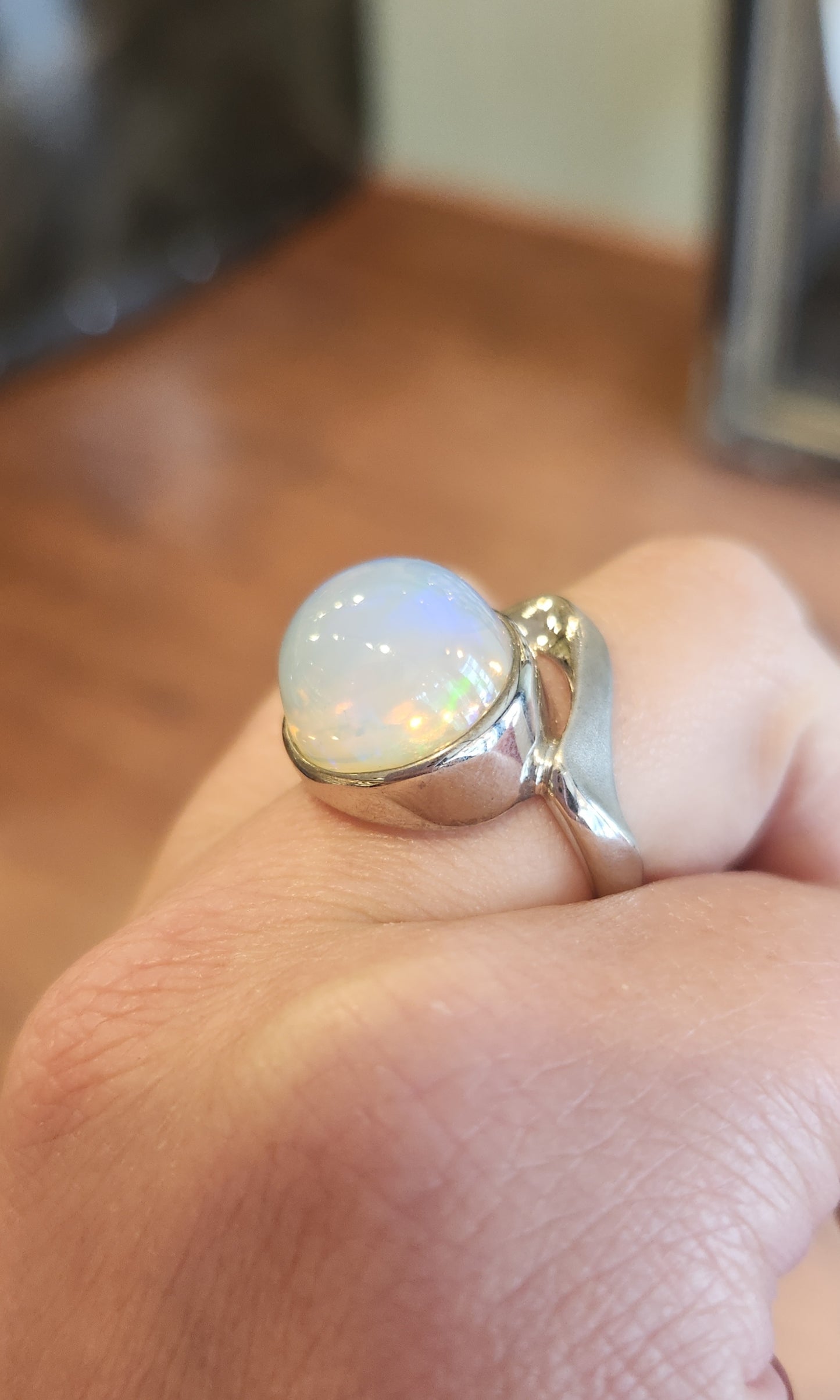 Sterling silver large Ethiopian opal statement ring with tourmaline