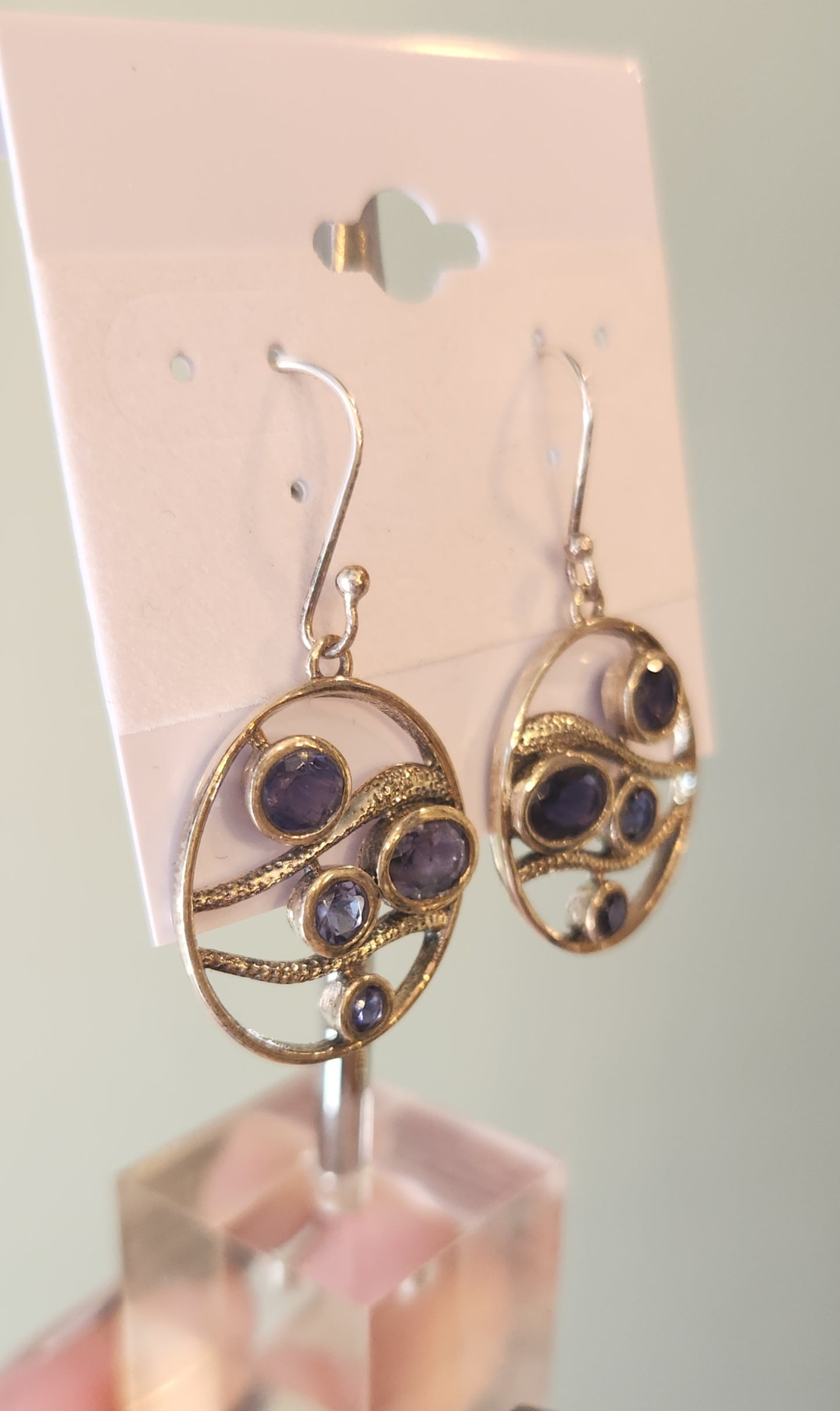 Sterling silver multi-stone iolite dangle earrings