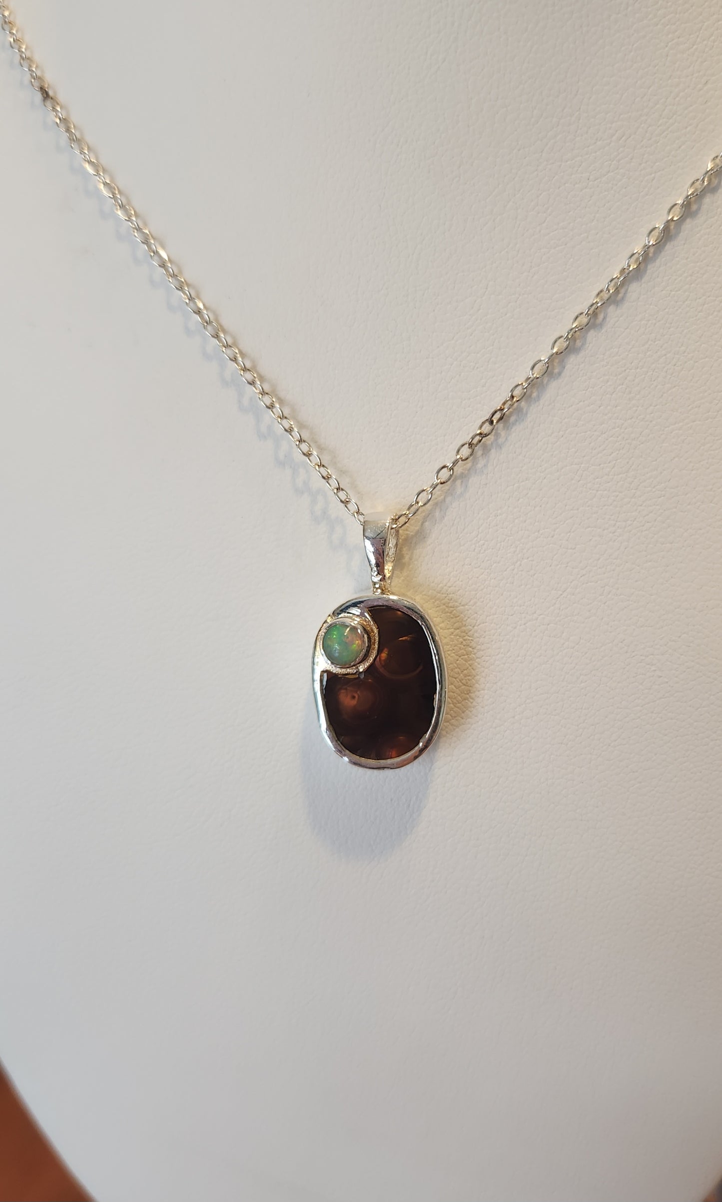 Sterling silver fire agate opal pendant