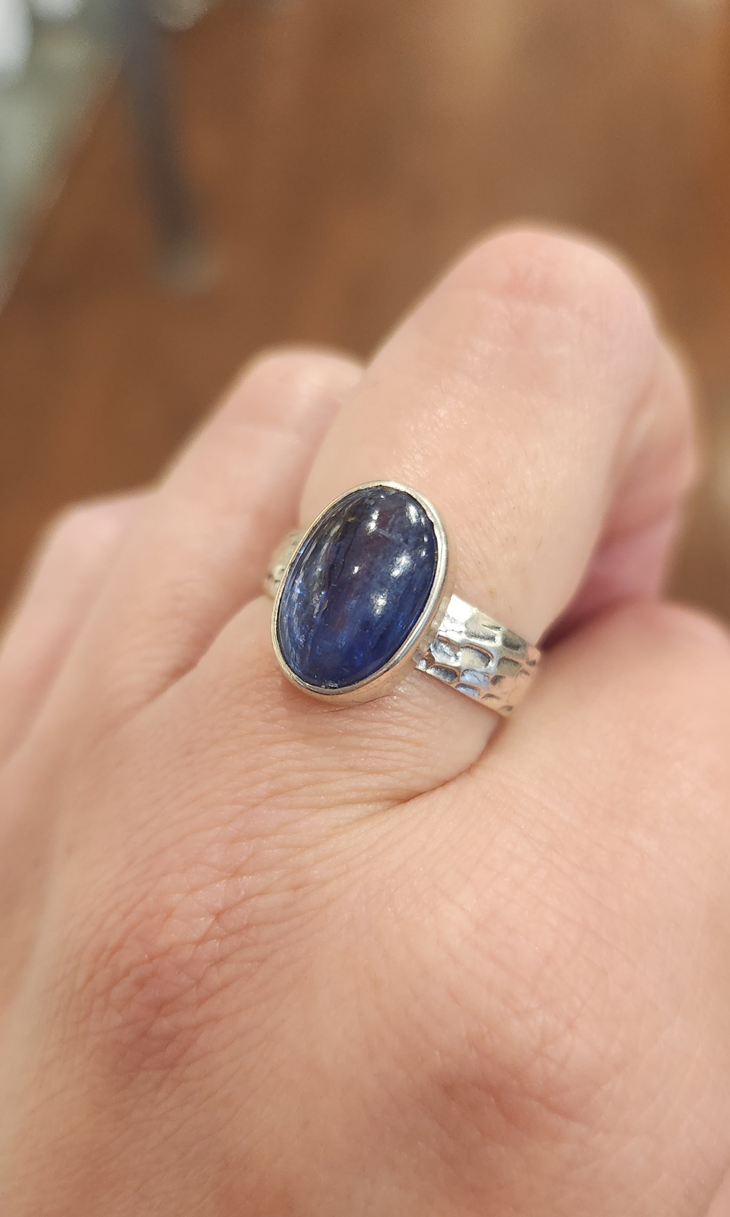 Sterling silver blue kyanite textured ring