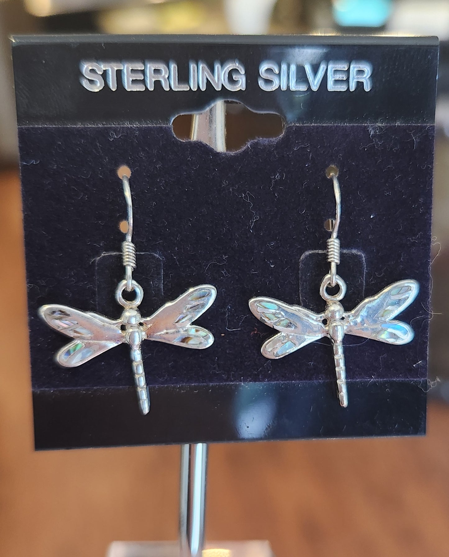 Sterling silver abalone dragonfly earrings