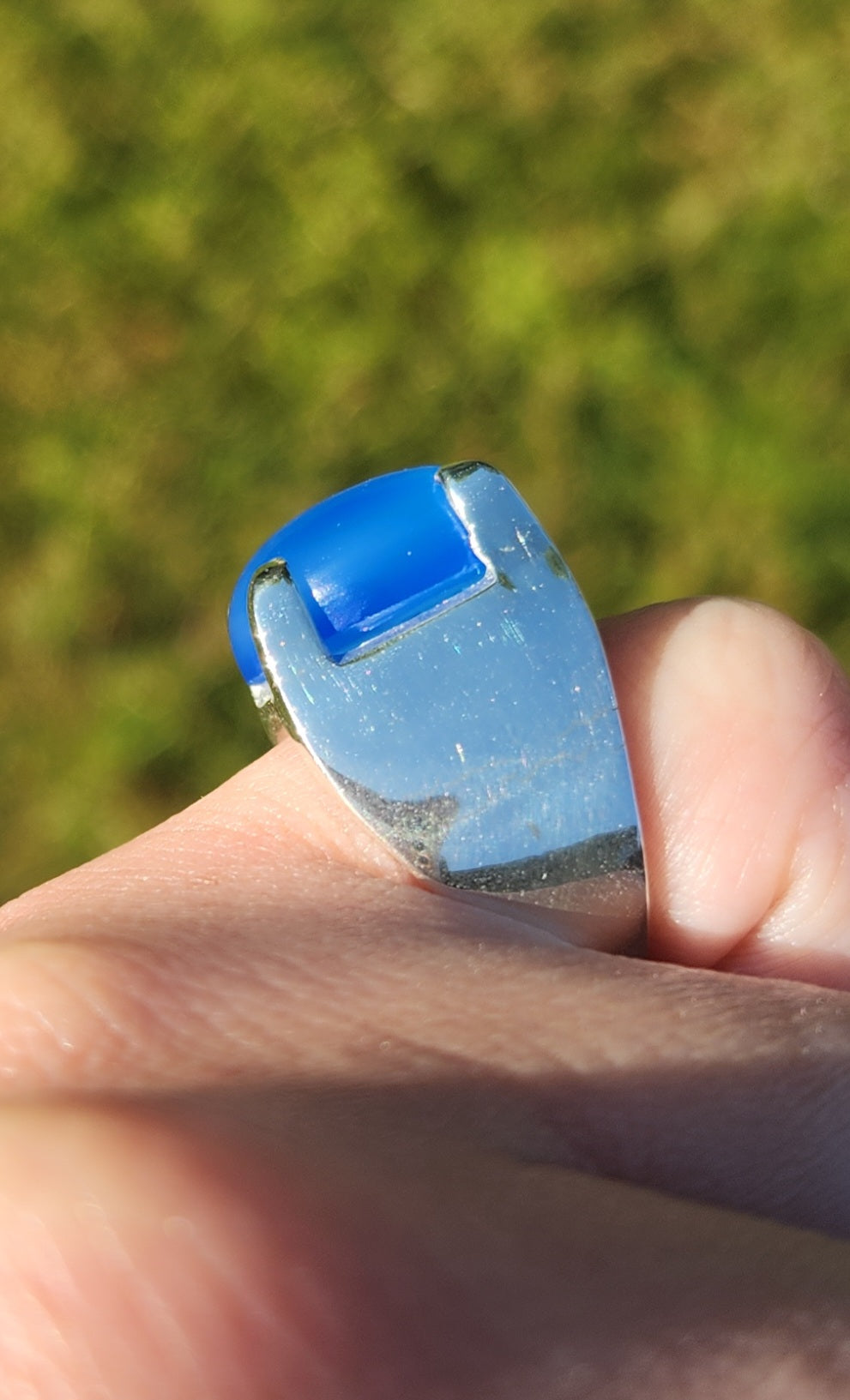 Sterling silver blue chalcedony statement ring