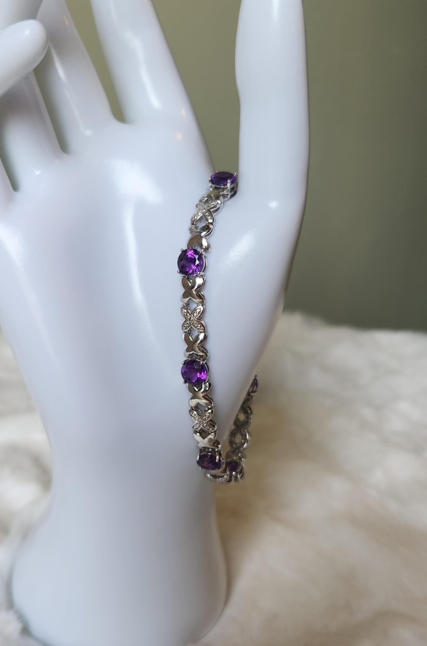 Sterling silver "xxx" amethyst bracelet