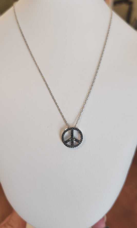 Sterling silver black diamond peace sign pendant