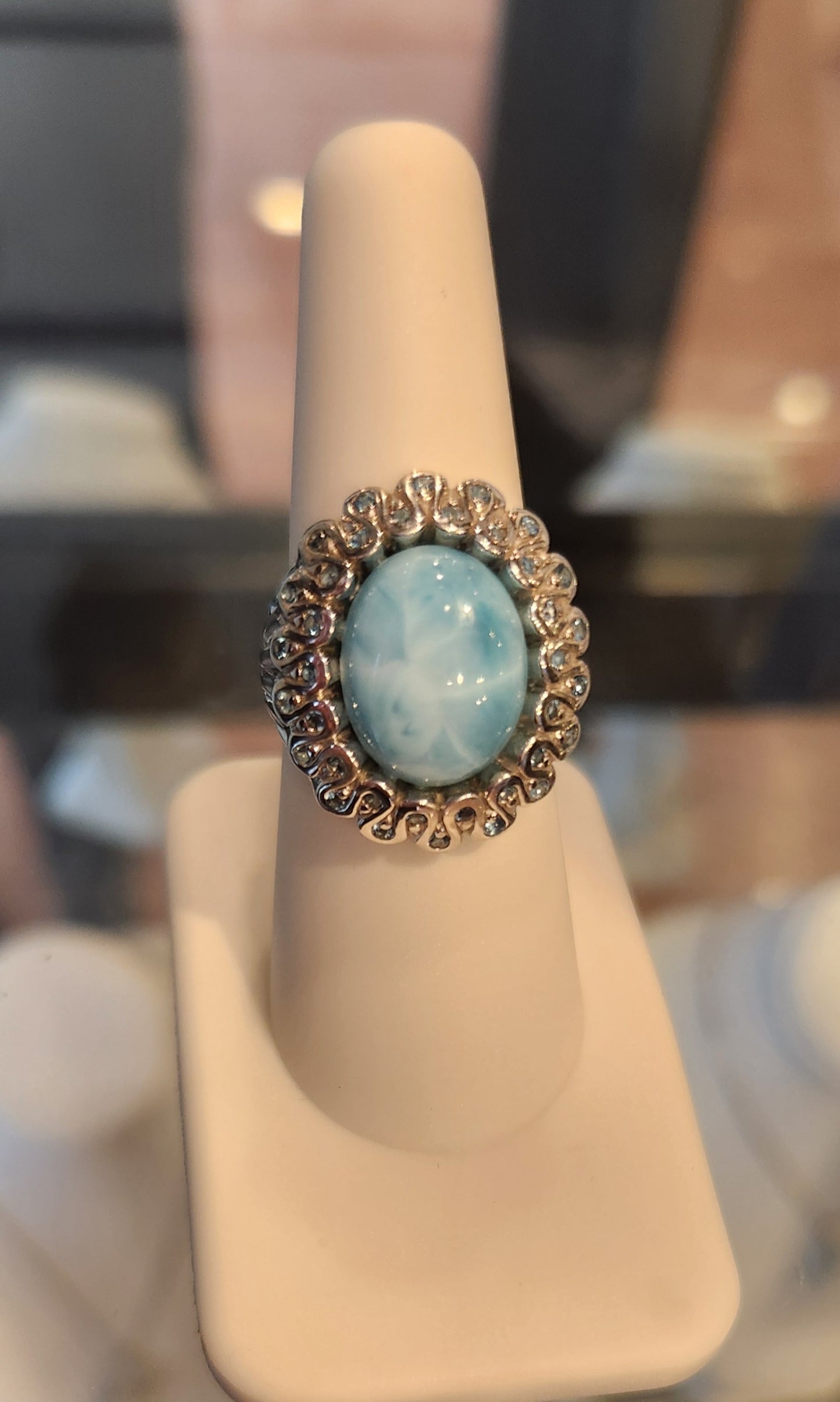 Sterling silver larimar ring with blue topaz