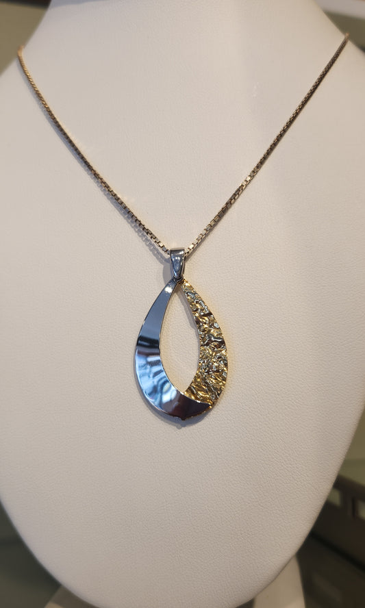 Sterling silver two-toned teardrop pendant