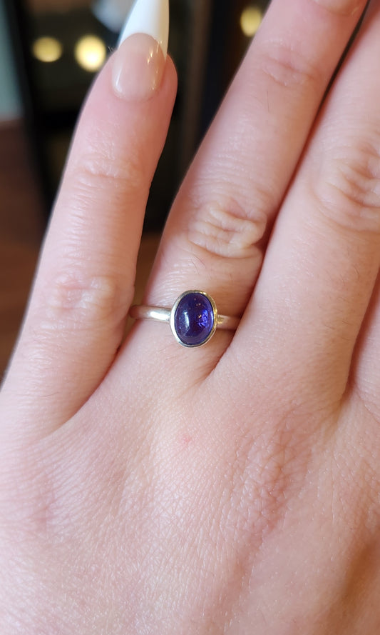 Sterling silver oval tanzanite ring