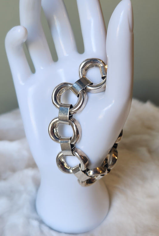 Sterling silver large link statement bracelet