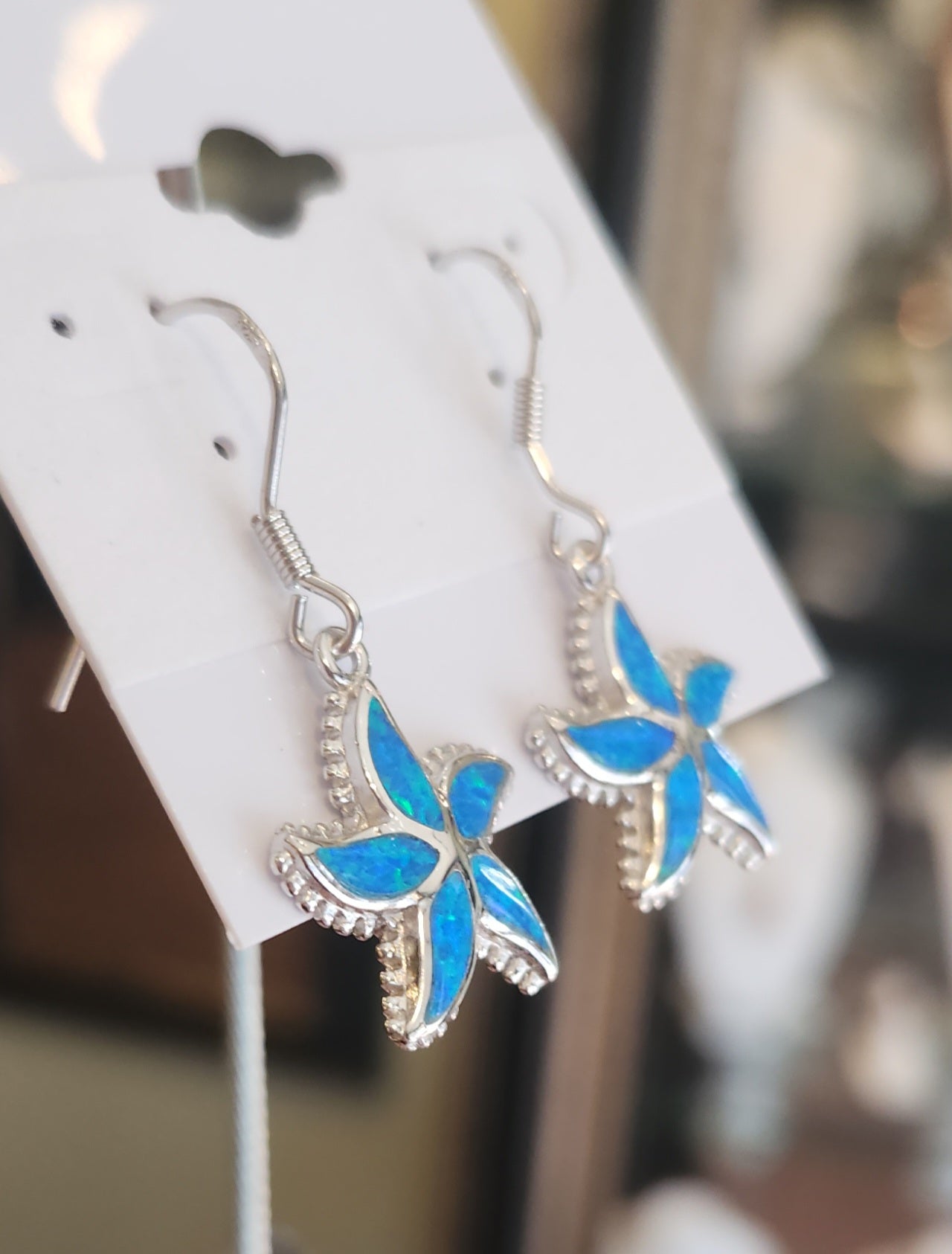 Sterling silver starfish kyocera opal earrings