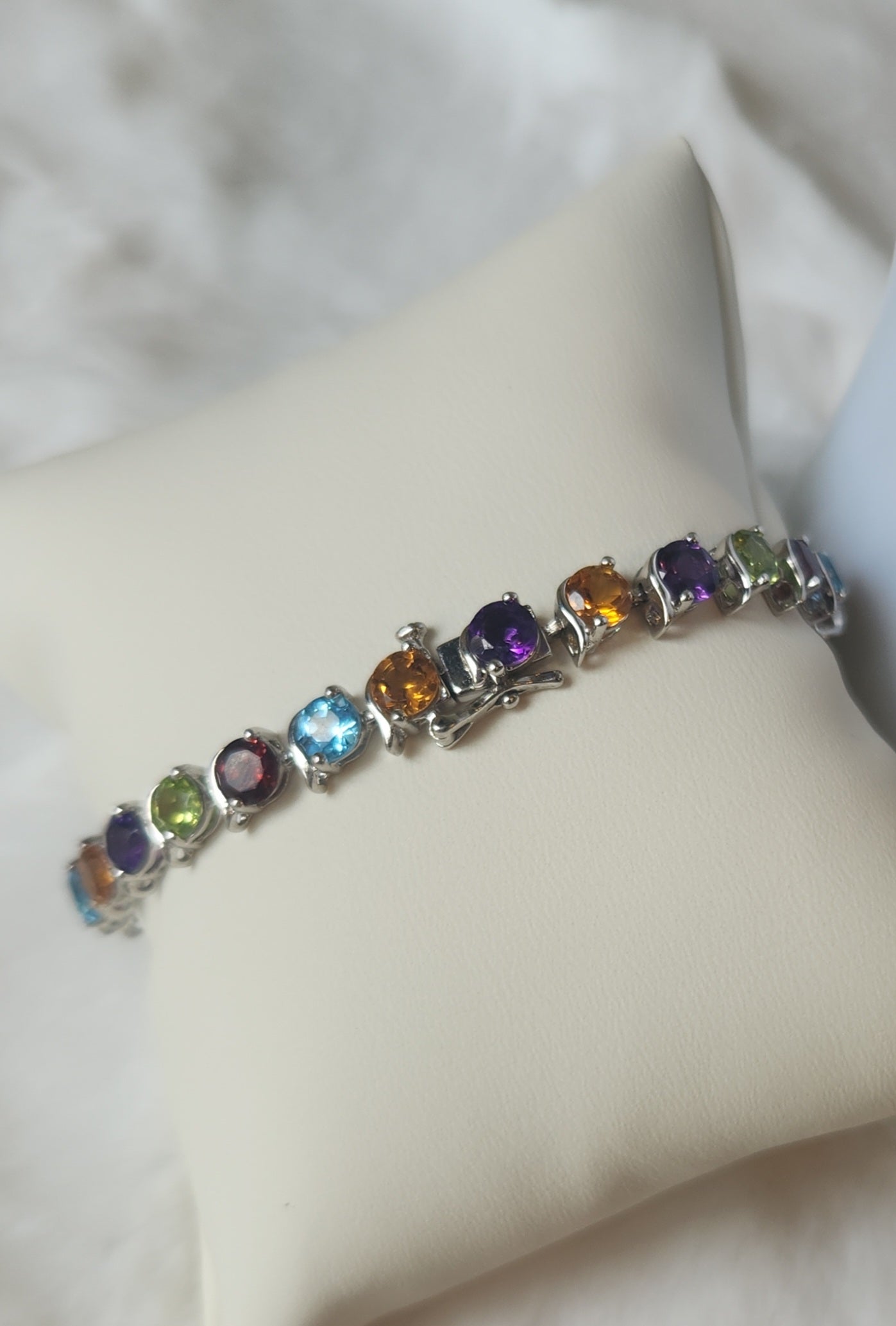 Sterling silver multicolor gemstone tennis bracelet