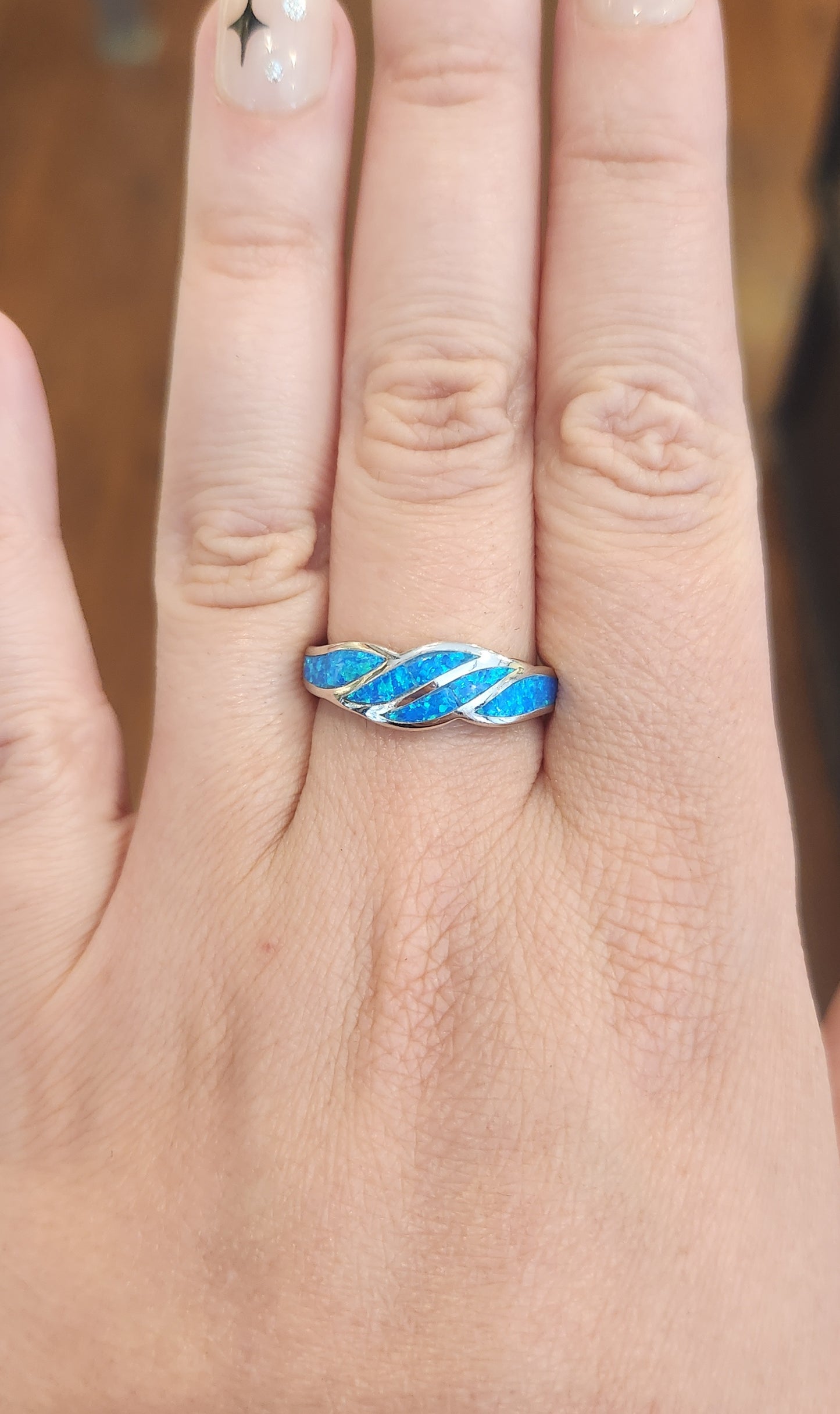 Sterling silver kyocera opal inlay ring