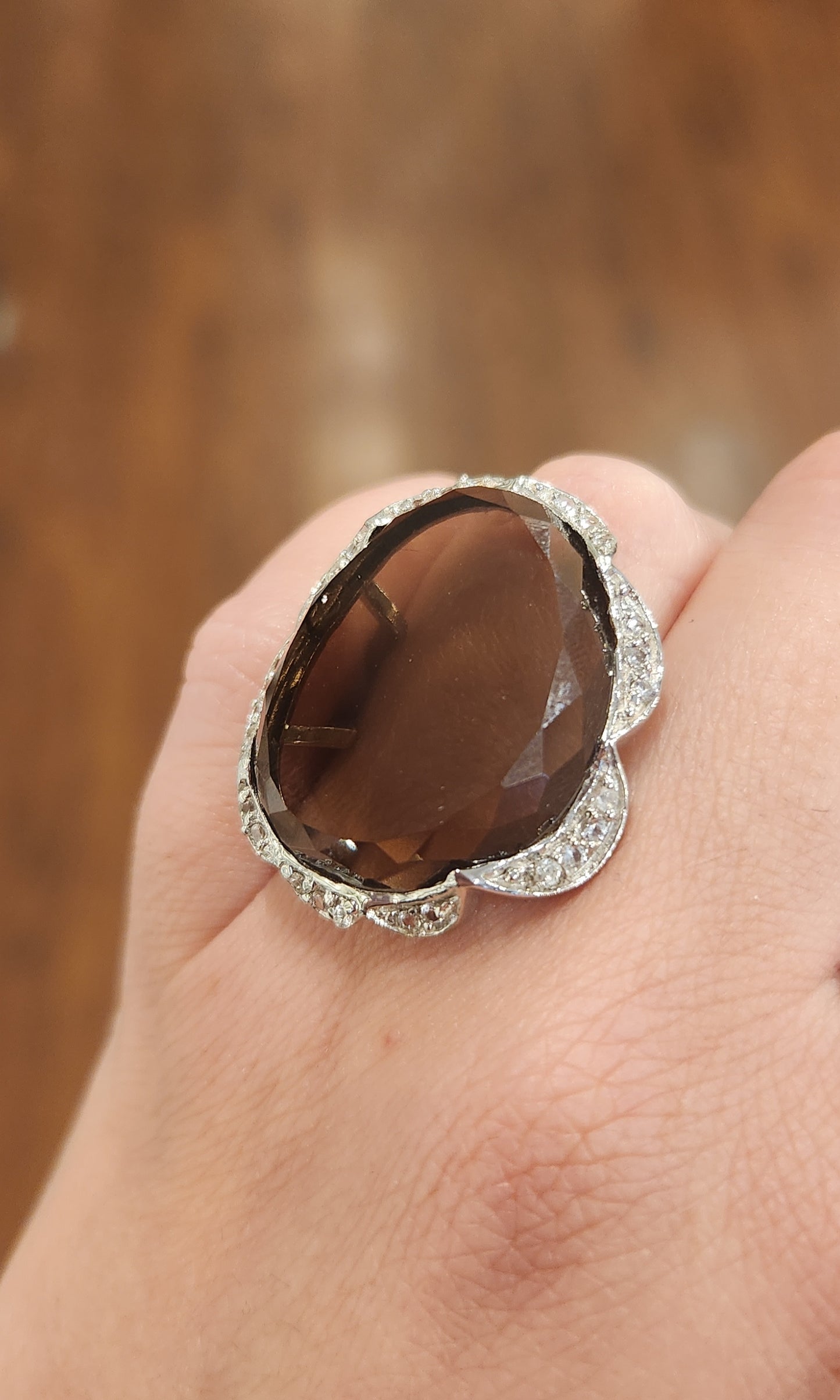 Sterling silver smokey quartz statement ring