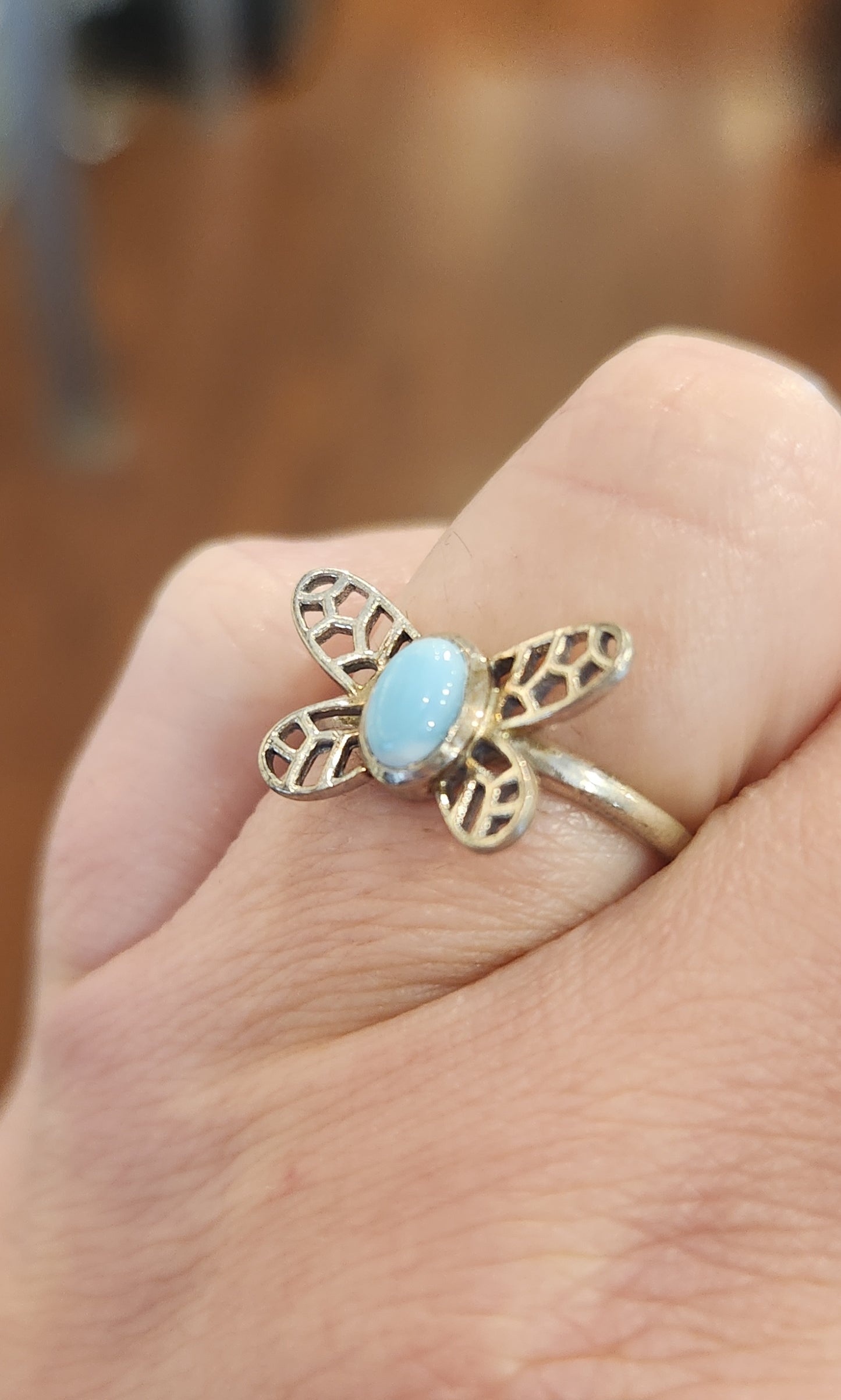 Sterling silver dainty larimar butterfly ring