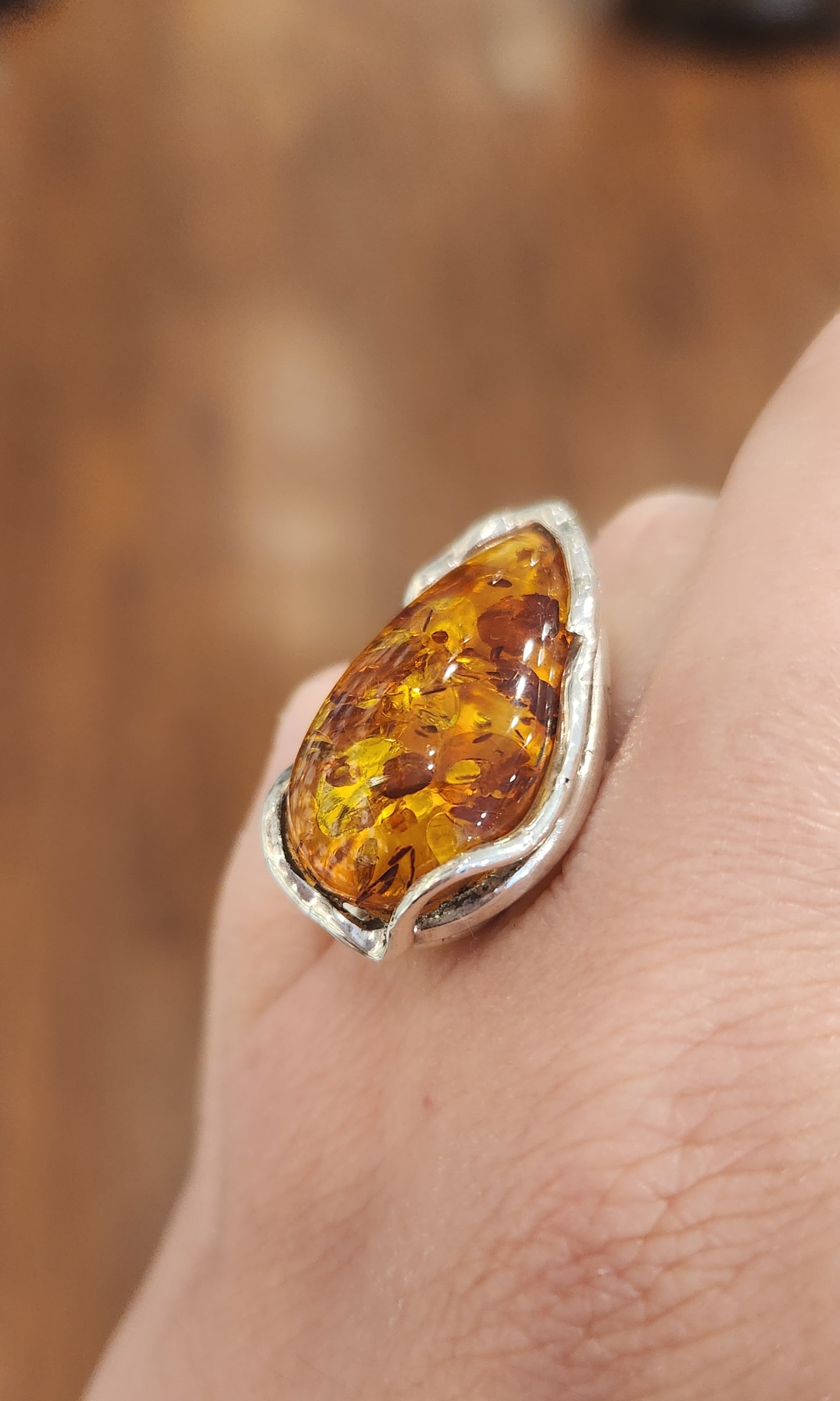 Sterling silver amber statement ring