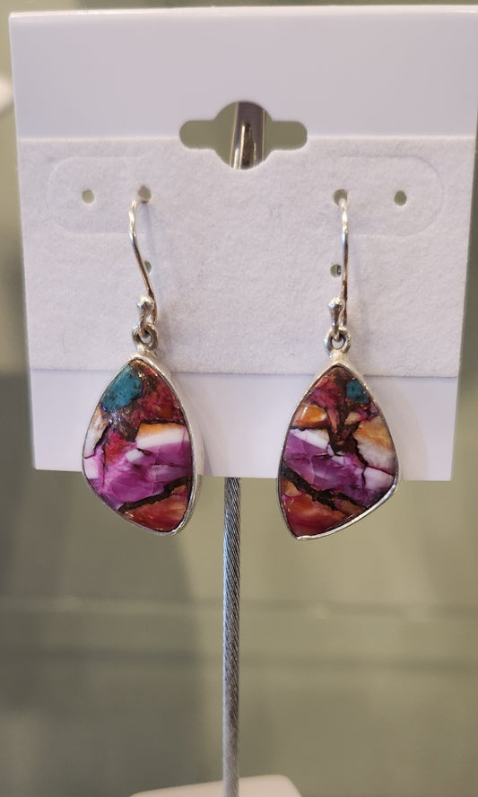 Sterling silver purple oyster turquoise earrings