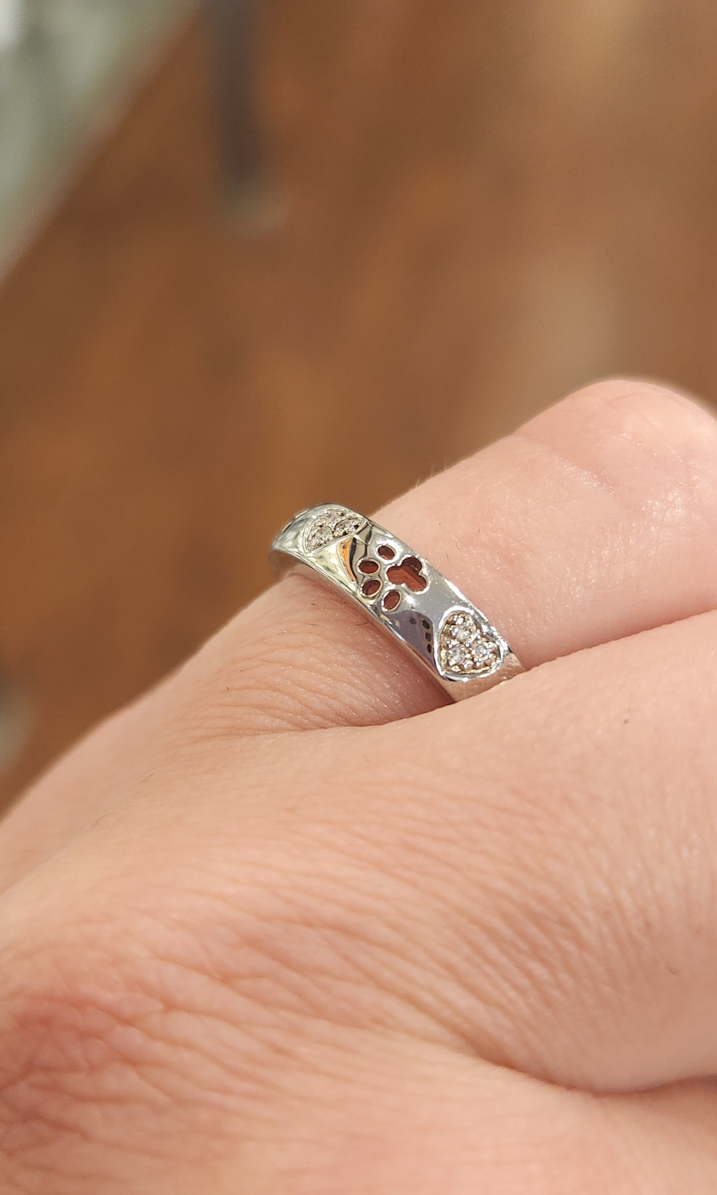 Sterling silver pawprint diamond heart ring