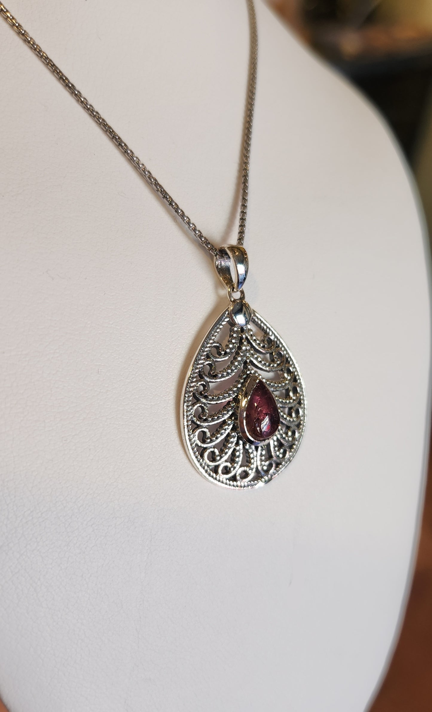 Sterling silver fancy pink tourmaline pendant