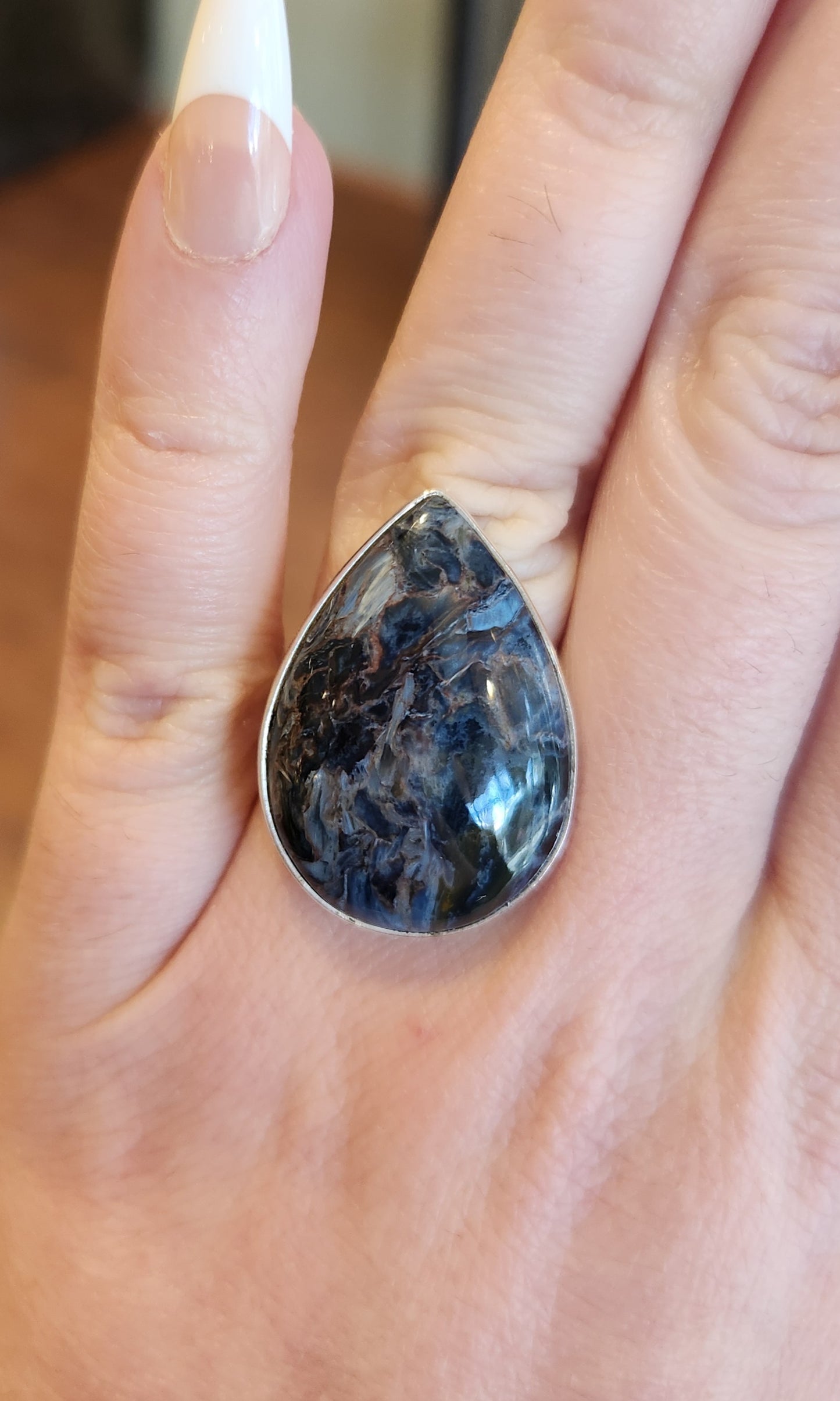 Sterling silver large pietersite ring