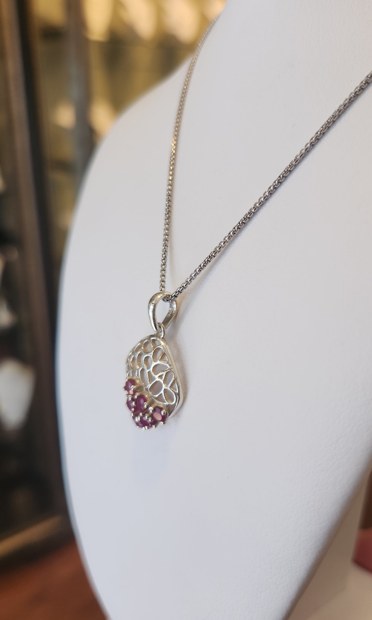 Sterling silver multi-stone ruby pendant