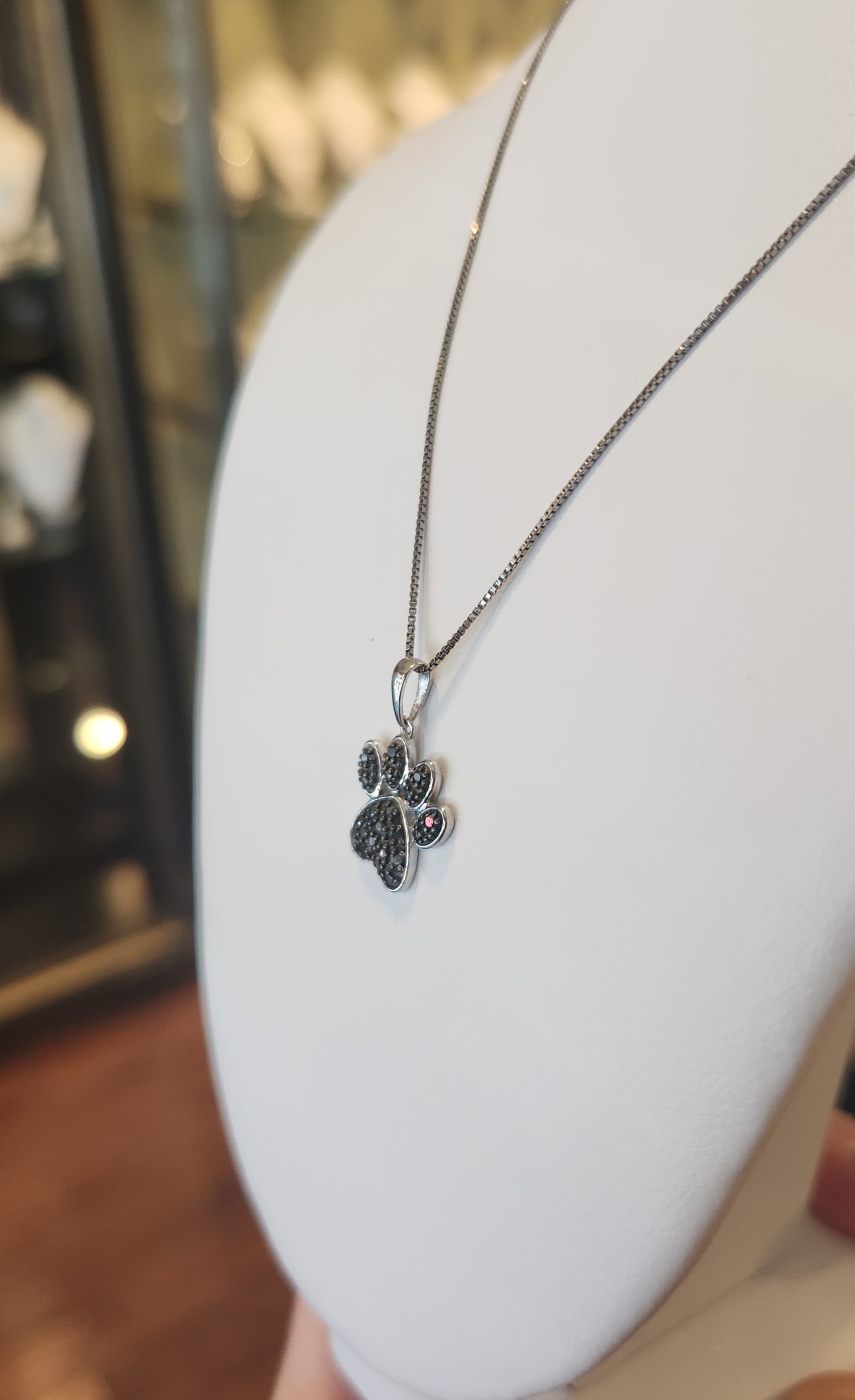 Sterling silver black diamond pawprint pendant